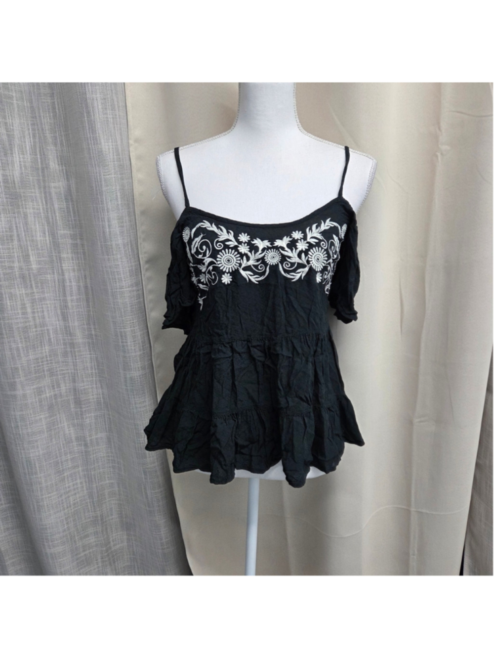 Black Cold-Shoulder Embroidered Women's Top Whimsigoth Goth Prairie Indie Sleaze